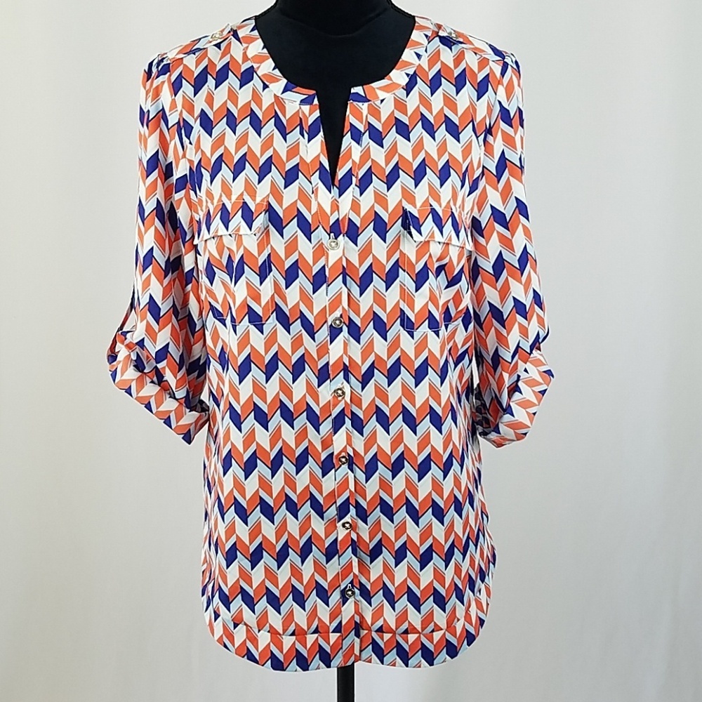 41Hawthorn Stitch Fix women M Tameron button down blouse tab sleeve